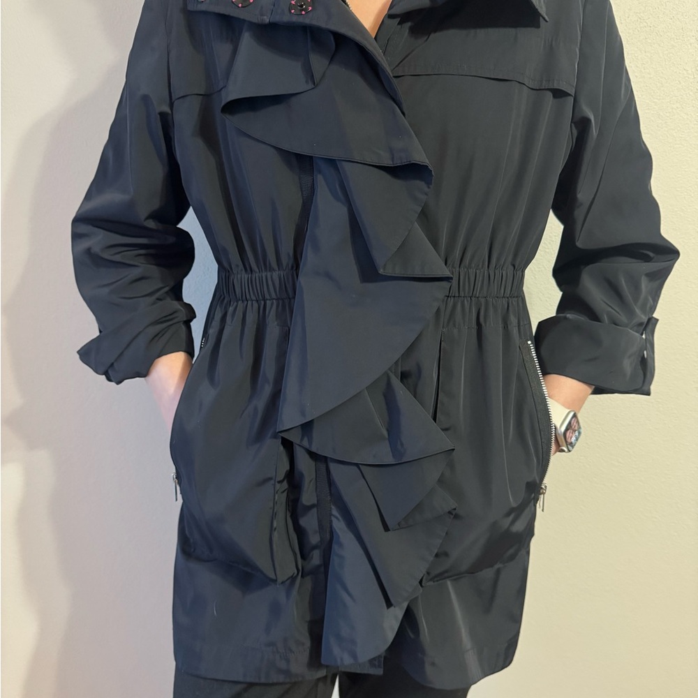 Ali Ra Black Rain Jacket with beautiful Ruffle Detail Size 10